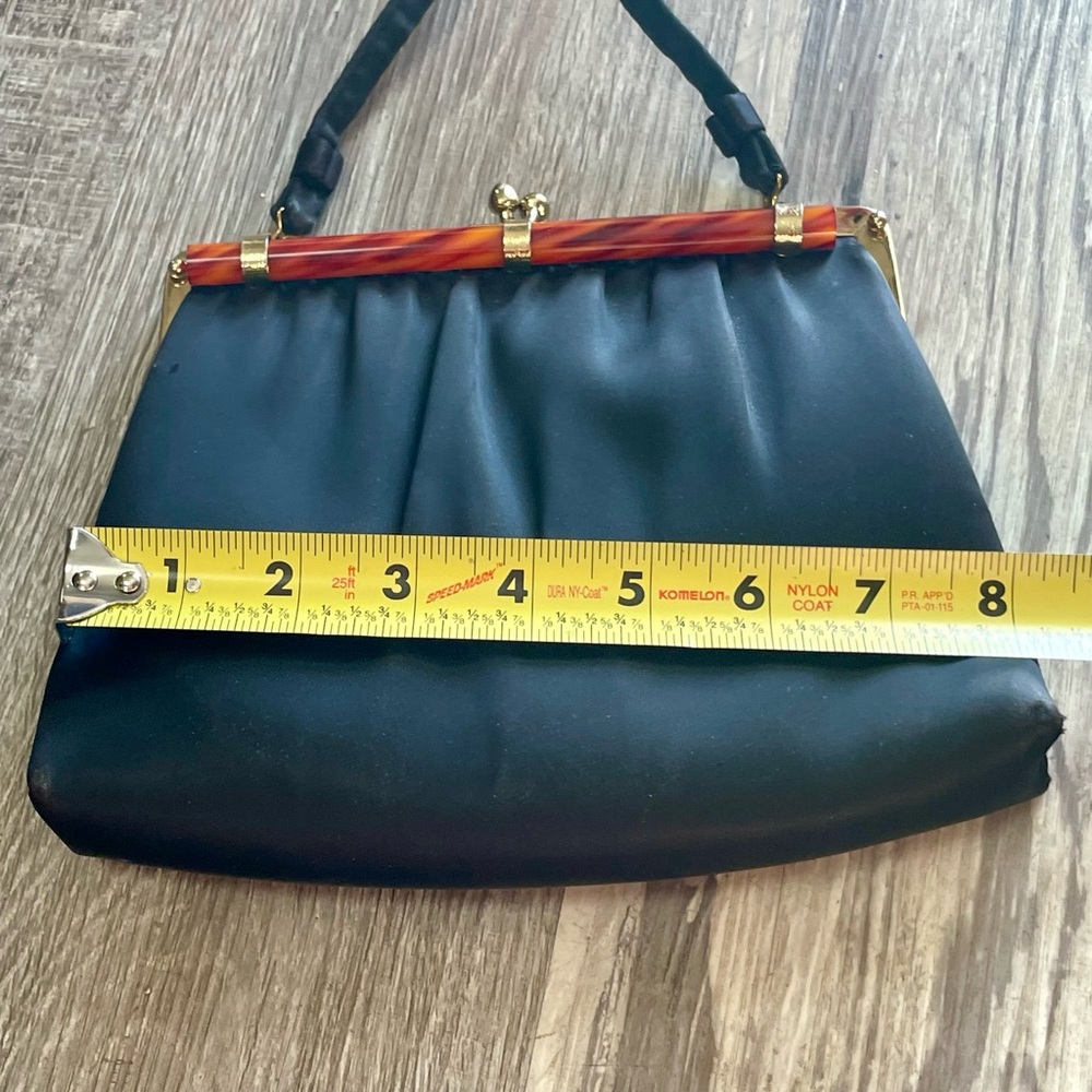 Vintage 60s Ande Black Satin Evening Bag + Tortoise Shell Style Clasp Purse - Picture 16 of 16